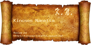 Kincses Nanetta névjegykártya